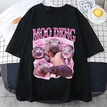 Flood Of Style Tayland Yılında Moo Deng Bouncy Domuz Bebek Komik Meme T-shirt Erkekler Kadınlar Kawaii T-shi Siyah