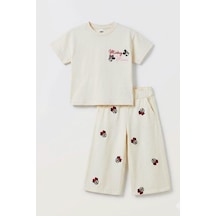 Jabber Kız Çocuk Minnie Mouse Baskılı Tişört Ve Pantolon Takım Bej