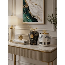 Dekoratif - Siyah Mermer Şah Zebra At Oval Gold
