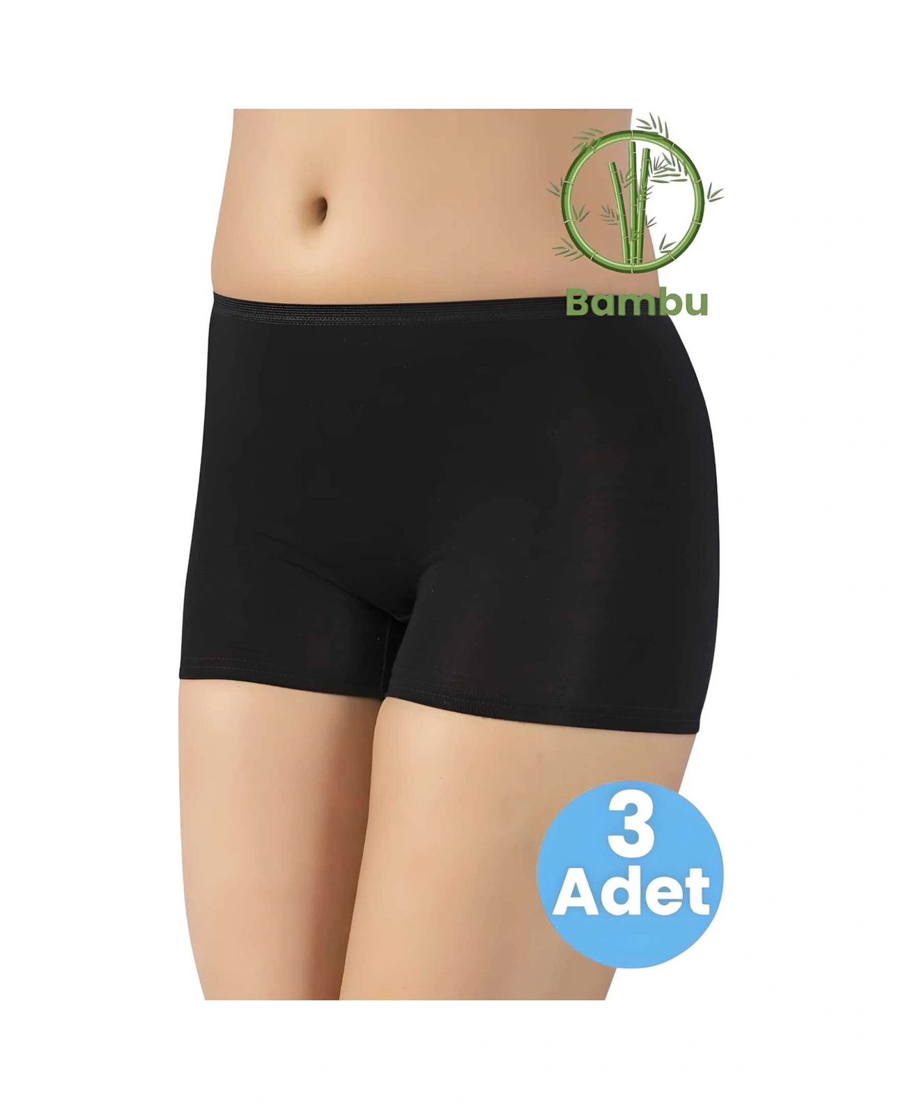 Tezzgelsin Kadın 3'lü Bambu İz Yapmaz Boxer Şort Külot Siyah