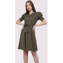 Kadın Kuşaklı Cep Detaylı Kolu Kısa Midi Boy Elbise 4379/95 001 Kadın Kuşaklı Cep Detaylı Kolu Kısa Midi Boy Elbise 4379/95 001