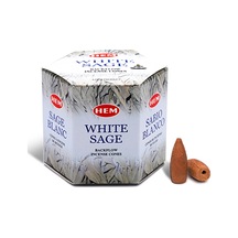 Hem Tütsü Geri Akış Şelale Beyaz Adaçayı Kokulu 40 Konik Tütsü - White Sage Backflow Incense Cones