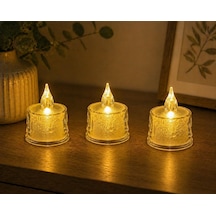 Led 3 Adet Dekoratif Mum Sarı Işık Alev Efektli Tealight Gece Lambası Diğer