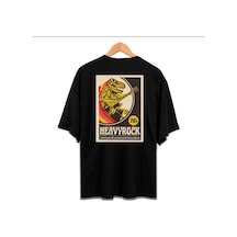 Tarzsokak Erkek Siyah Heavy Rock Baskılı Oversize Bisiklet Yaka Tshirt Siyah