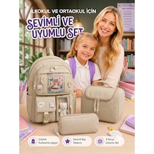 3'lü Kore Model Ortaokul Okul Çantası Kız Çocuk, Kız Çocuk Okul Çantası Beslenme Çantası Kalemlik Haki