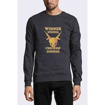 Pubg Winner Sari Kurukafa Baskılı Füme Erkek Örme Sweatshirt
