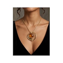 Kadın Amber Taşlı Vintage Tasarım Kolye Altın - 933734964 Altın