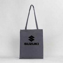 Suzuki Logo Text Black Gri Gabardin Bez Çanta