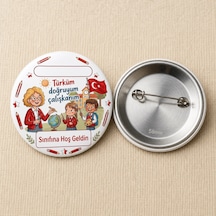 Fikart Türküm Doğruyum Çalışkanım - Kırmızı - Okul Ve Öğrenci Temalı 58mm İğneli Metal Buton Rozet Çok Renkli