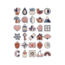 30 Adet Hygge Tarzı Folk Sanatı Sticker Seti - Laptop Defter Ajanda Telefon İçin Çok Renkli