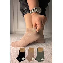 Ozzy Socks 3 Çift Kadın Taş Detaylı Dikişsiz & Takviyeli Patik Çorap Çok Renkli