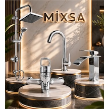 Premium 4'lü Set Robot Duş Seti Krom Banyo Bataryası Lüx Mutfak Bataryası Şelale Akışlı Lavabo Bataryası 4'lü Set