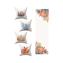 Mavi Turuncu Marin Desenli 4'lü Kırlent Kılıfı 1 Runner Seti 4kmbs283 Rs Mavi