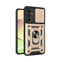 Newface Samsung Galaxy M15 Kılıf Pars Lens Yüzüklü Silikon - Gold Altın