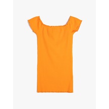 Koton Elbise Kısa Kollu Kare Yaka Ribanalı Pamuklu Turuncu 4skg80155ak Turuncu