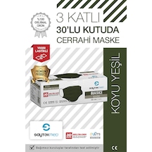 Saytekmed Meltblown Filtreli, Yassı Ipli, 3 Katlı Haki / Koyu Yeşil Cerrahi Maske 30 Adet/ 1 Kutu