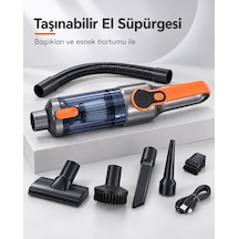 Şeffaf Toz Hazneli Gri Turuncu El Süpürgesi Temizlik Başlıkları Ve Usb Şarj Kablolu 2