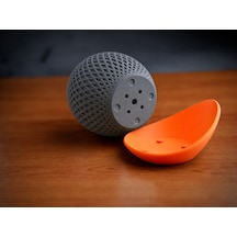 Bezos 3d Baskı Küre Saksı - Kafes Dokulu İki Parçalı Dekoratif Saksı - Gri-turuncu Dmc
