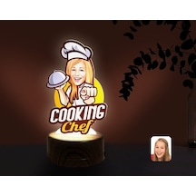 Kişiye Özel Kadın Chef Karikatürlü Dekoratif 3D Biblo Led Işıklı (481501222)