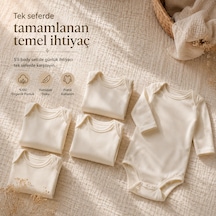 Yenidoğan Bebek Body 5 Li Set, Unisex Ekru Organik Pamuk 0-3 Ay Body Çok Renkli
