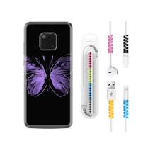 Huawei Mate 20 Pro Kılıf Kablo Koruyuculu Black Butterfly 1879 Siyah