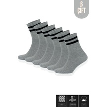 Kral Socks Pamuklu Çizgili Unisex Kolej Tenis Çorabı 6 Çift Gri