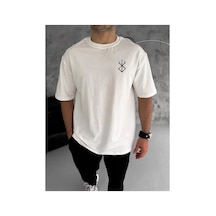 Erkek Kısa Kol Yazlık Tişört Bisiklet Yaka Baskılı T-shirt - Beyaz