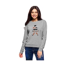 Oh La La Baskılı Gri Kadın Sweatshirt