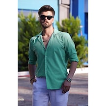 Etikmen Mint Yeşili Keten Apaj Yaka Relax Fit Hediye Kutulu Erkek Gömlek Çok Renkli