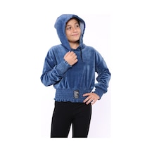 Toontoy Kids Toontoy Kız Çocuk Kapüşonlu Kadife Sweatshirt İndigo