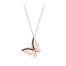 Papatya Silver 925 Ayar Rose Kaplama Siyah Taşlı Gümüş Kelebek Kolye