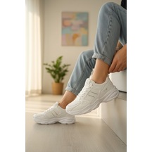 Enoch Kadın Klasik Şeritli Ve Kalın Tabanlı Rahat Günlük Sneaker Spor Ayakkabı Beyaz