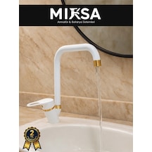 Lüx Beyaz-gold Köşe Borulu Mutfak Eviye Bataryası, Musluğu, Çeşmesi Çift Su Girişli