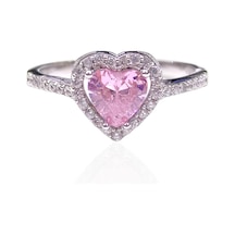 Pembe Zirkon Taşlı Kalp Gümüş Yüzük - 14 Beyaz