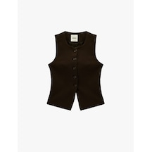 Koton Viskon Karışımlı Düğmeli Bisiklet Yaka Slim Fit Kolsuz Yelek Kahverengi 6sak20027pw Kahve