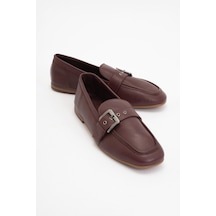 Luvishoes Luvi Shoes Clarıon Bordo Cilt Hakiki Deri Kemerli Küt Burun Kadın Loafer Ayakkabı Bordo