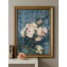 Gold Çerçeveli Vintage Büyük Boy Yağlı Boya Dokulu Tablo 50x70 Resim Ölçüsü 60x80 Çerçeve Klasik Gül Sanat Eseri Dekoratif Salon Duvar Tablosu