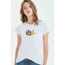 Pokemon Kül Ve Pikachu Pikachu Gülen Baskılı Beyaz Kadın Tshirt Pokemon Kül Ve Pikachu Pikachu Gülen Baskılı Beyaz Kadın Tshirt