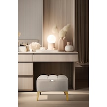 Vetra Mini Royal Bej Kumaş Sandıklı Dekoratif Puf&bench-dilimli Model-gold Ayak-modern Puf