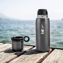 Termos - 460ml - Koyu Gri Renk - Paslanmaz Çelik - Çift Katmanlı - 12 Saat Sıcak 24 Saat Soğuk Tutar - Bardaklı Kapak Özelliği Çok Renkli