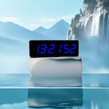 Saniyeli Dijital Led Duvar Ve Masa Saat Ve Derece - Mavi Kasa Ölçüsü: 12x35 Cm