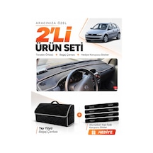 Opel Corsa C 2001-2011 Uyumlu Torpido Örtüsü + Tay Tüyü Bagaj Çantası + Sticker Seti - Siyah Gri