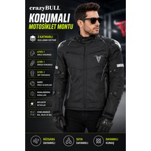 Motokit Crazybull Matador Siyah Erkek 4 Mevsim 3 Katmanlı Korumalı Reflektörlü Motosiklet Montu