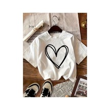 Medinenur Büyük Kalp Baskılı Basic T-shirt Beyaz