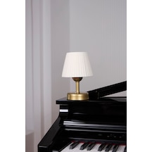 Osmanlı İpeği Pileli Kablosuz Masa Lambası -alt Eskitme Gold Led Işık 9v Pil 75-90 Saat