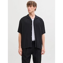 Jack & Jones Jack Jones Erkek Viskon Rahat Kesim Kısa Kollu Gömlek 12288852 Siyah
