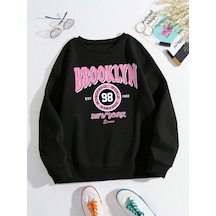 Startmore Tarzsokak Brooklyn Dünya Hayalperest Kazak Kadın Mektup Baskılı Kapüşonlu Svetşört Polar Sıcak Crewneck Siyah