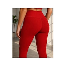 Öners Kırmızı Fitilli Yüksek Bel Toparlayıcı Tayt Kadın Spor & Günlük Kullanım Kırmızı Kırmızı