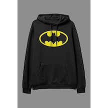 Oversize Batman Tasarım Baskılı Kapüşonlu Sweatshirt Hoodie Beyaz Siyah