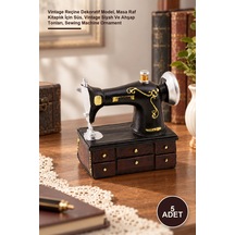 5 Adet Nostaljik Dikiş Makinesi Biblo Vintage Reçine Dekoratif Model, Masa Raf Kitaplık İçin Süs, Vintage Siyah Ve Ahşap Tonları, Sewing Machine Ornament 1
